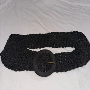 Braided Black Thick Belt with Circle Ring